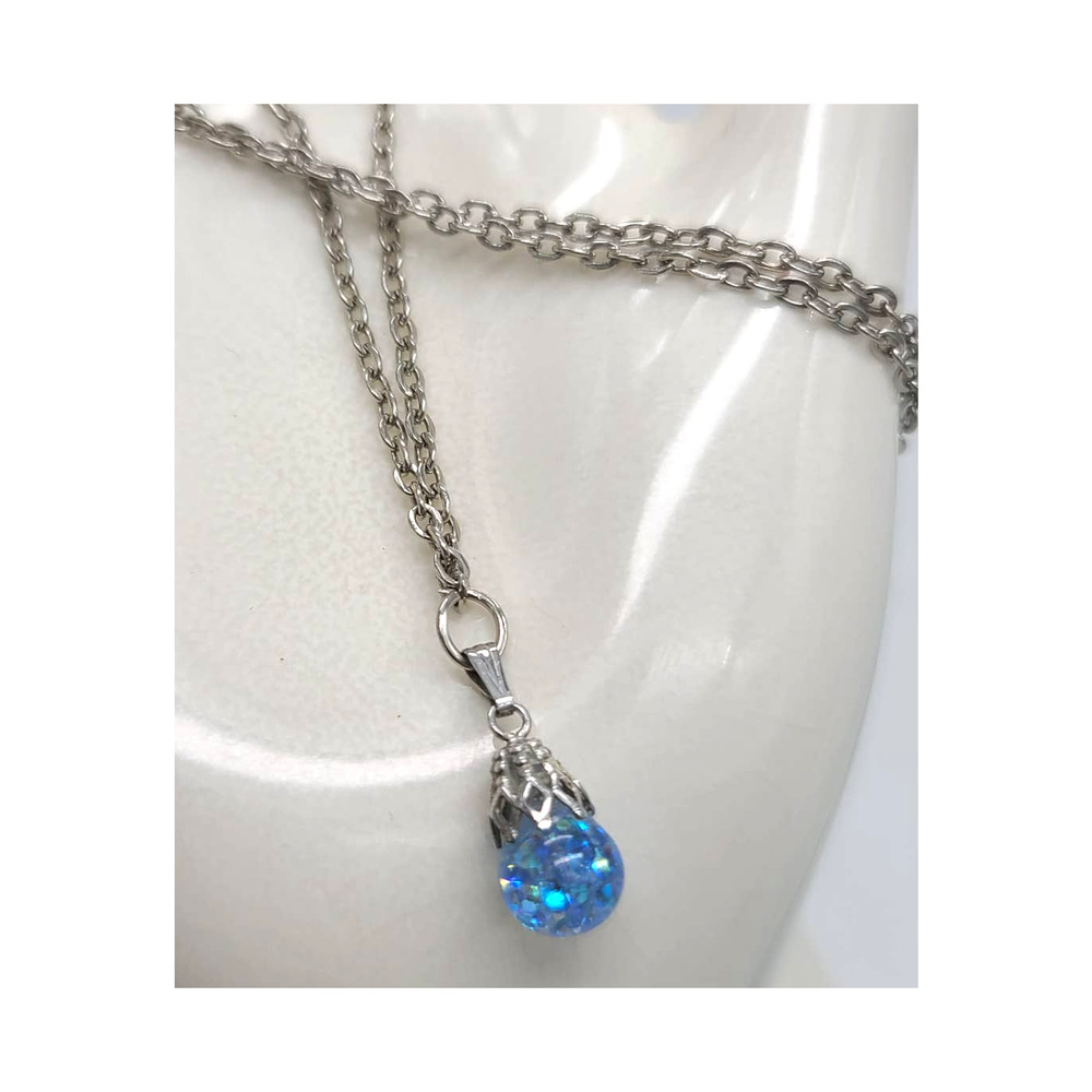 Aurora Crystal Ball Sterling Silver Pendant 10k TG Link Chain Necklace  20"